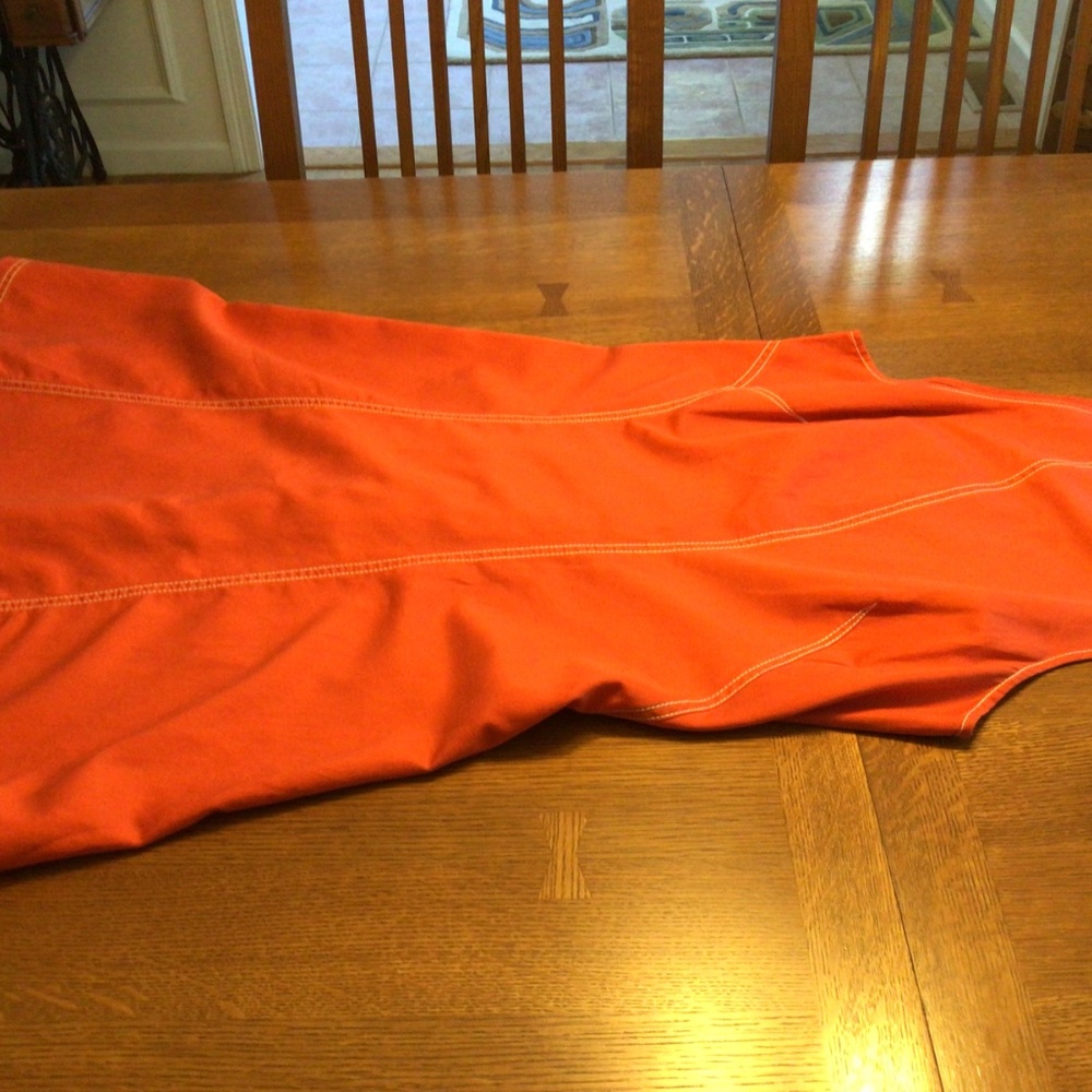 Maeve/Anthro orange dress with topstitching.  Asymmetrical hem. - Picture 3 of 3